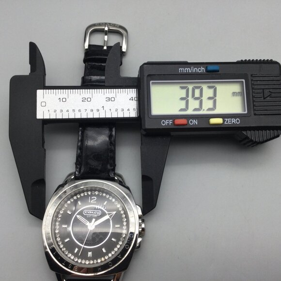 Coach Watch Women 39mm Silver Tone Black Logo Dial Crystals Leather New Battery main image 9